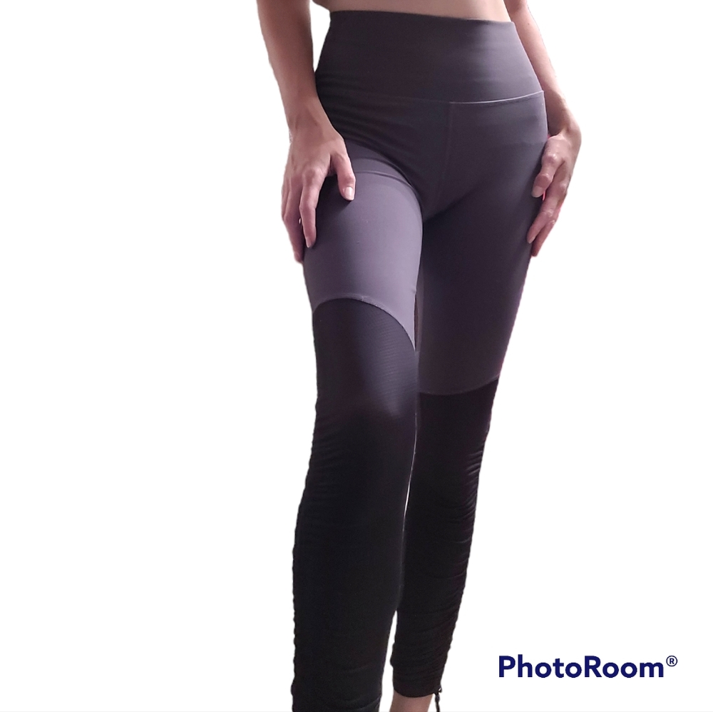 Fabletics Women's High-Waisted Purple And Black Scrunch Leggings